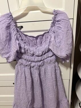 Lavender Puff Sleeve Smocked Midi Dress